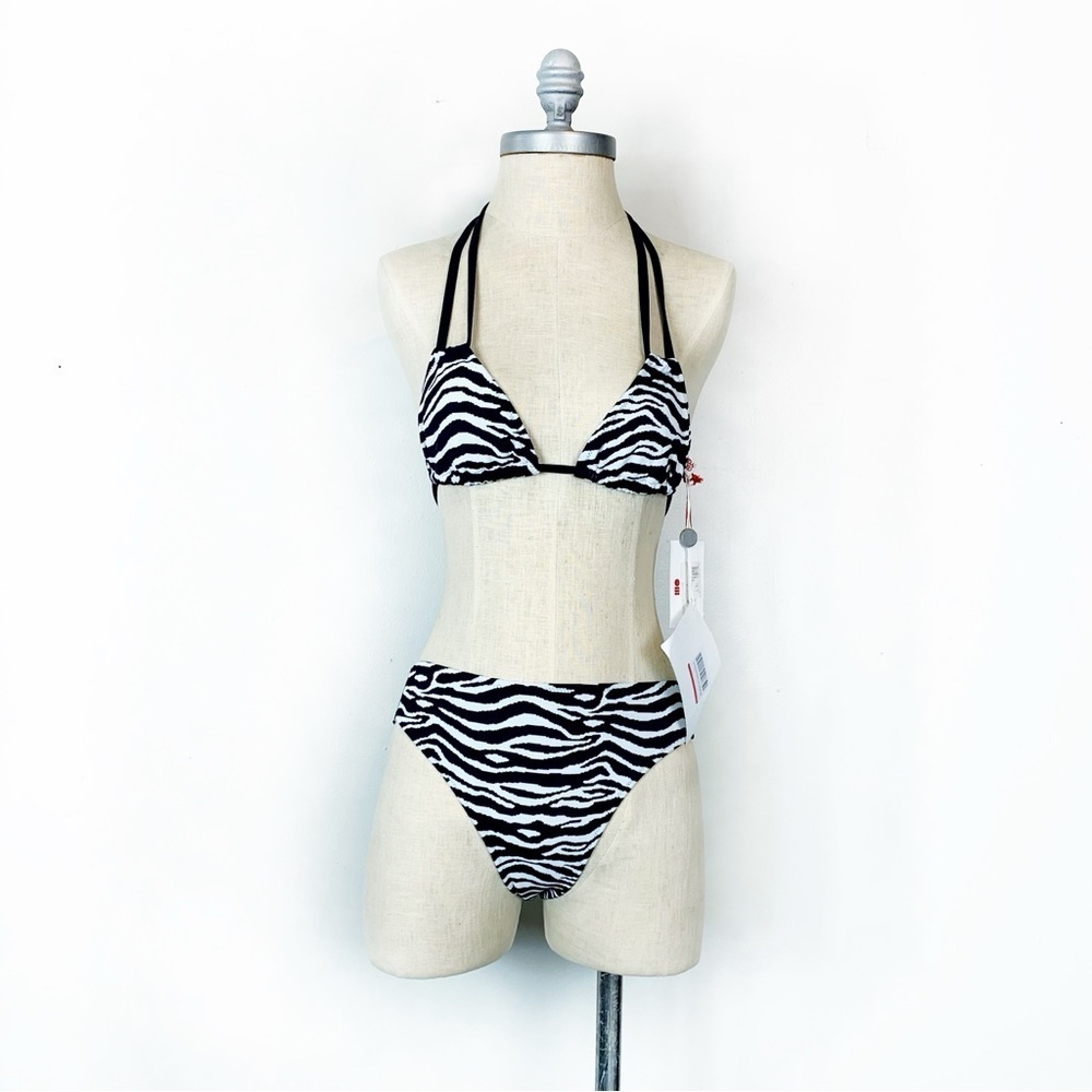 Solid & Striped Zebra Print Bikini Set XS Black White NWT Designer Swimwear Luxe